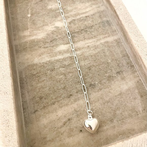Sterling Silver Heart Pendant Bracelet Paperclip Link Bracelet Modern Bracelet - Picture 3 of 3